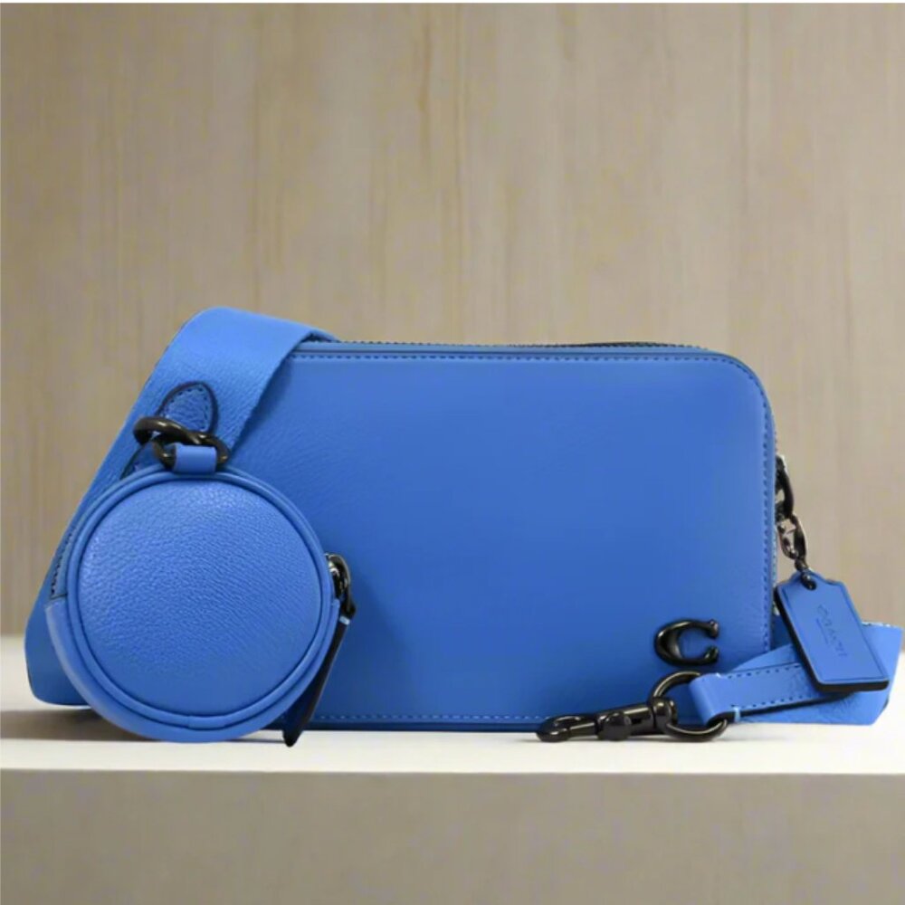Coach Charter Slim Crossbody Messenger Bag Cc070 Blueberry Pebbled Leather Pouch